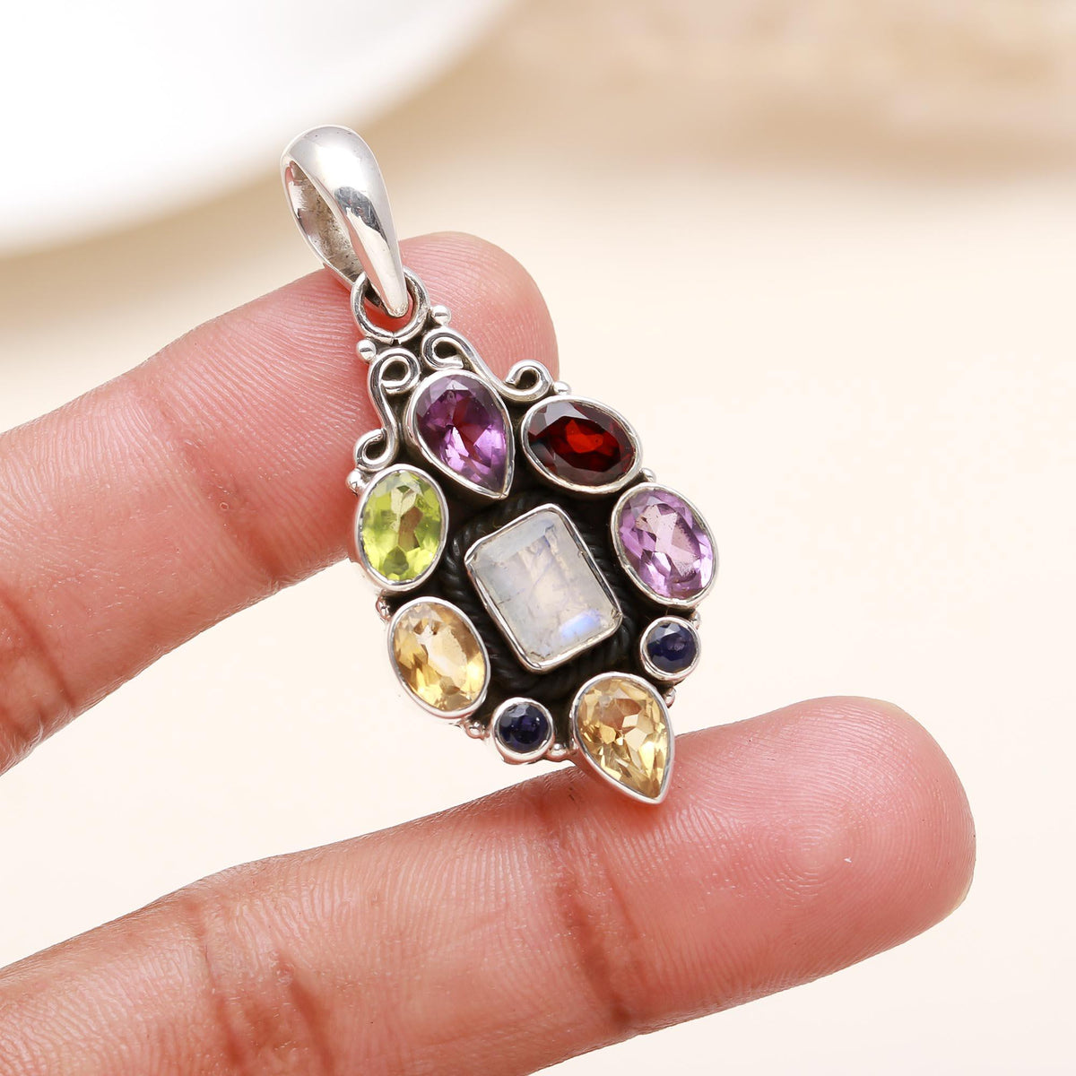 The Harmony Mosaic: Multi-Gemstone Pendant