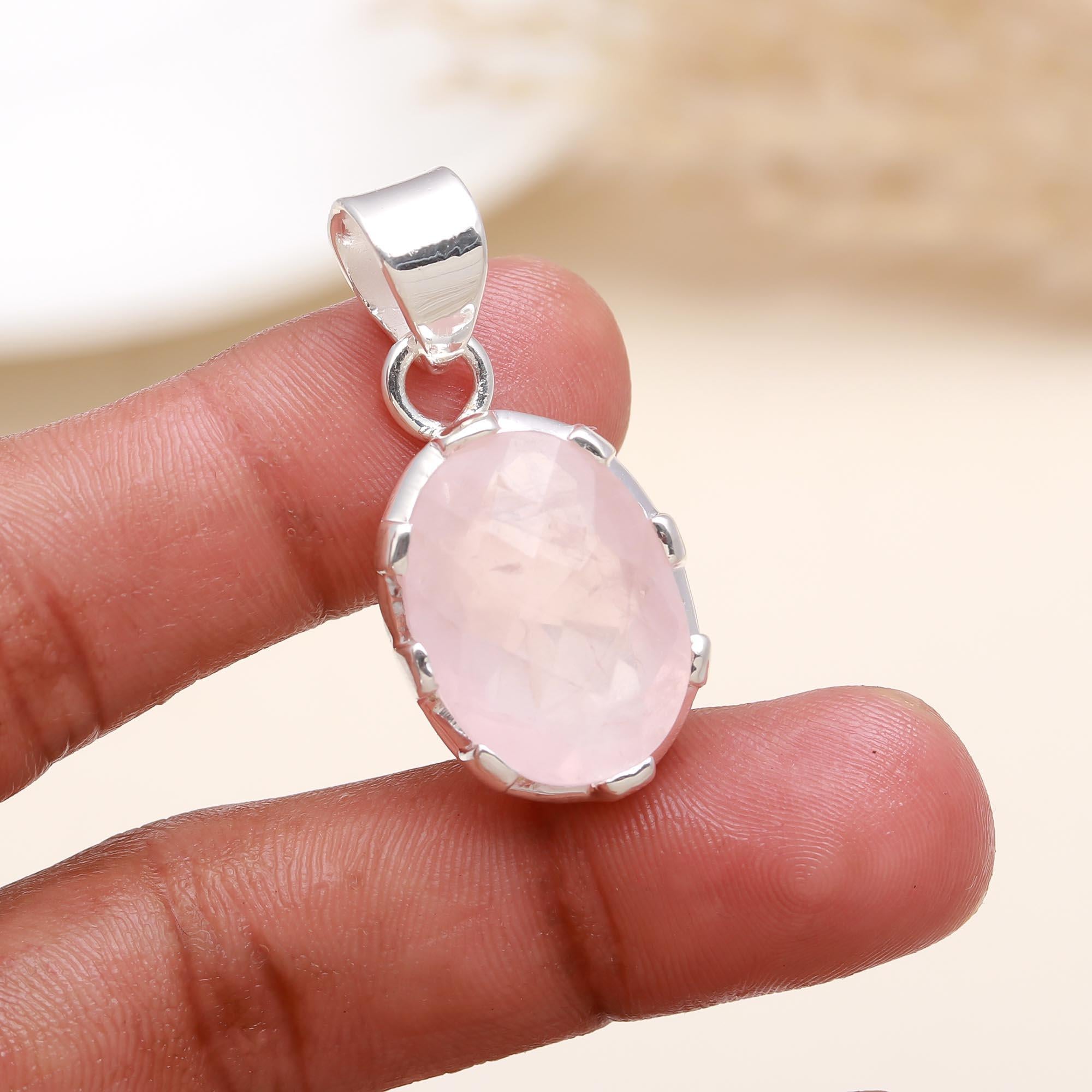 The Blushing Oval: Natural Rose Quartz Solitaire Pendant