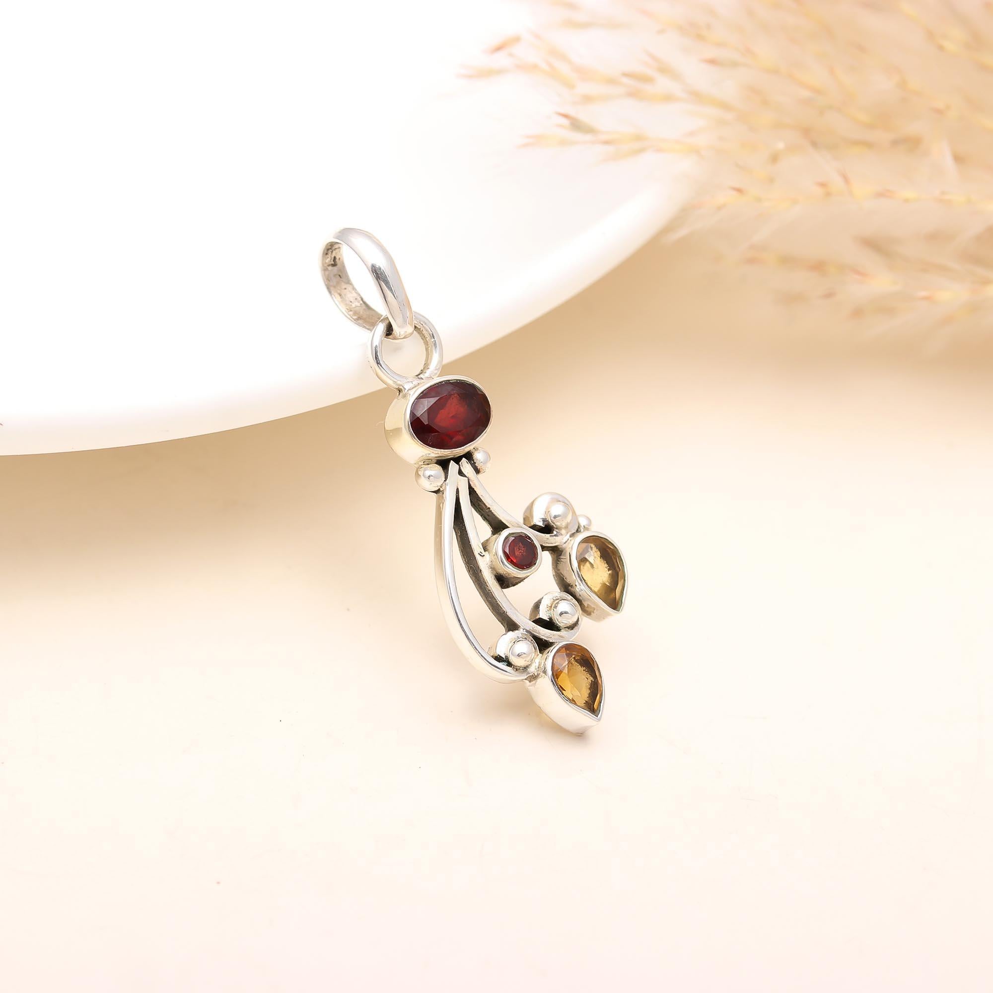 The Autumn Cascade: Vintage Style Garnet & Citrine Pendant