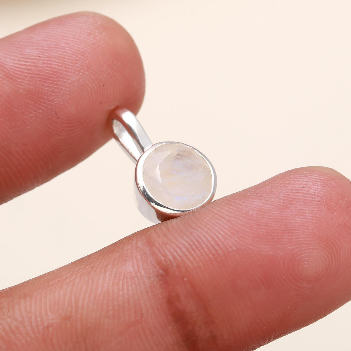 The Moon Drop: Rainbow Moonstone Minimalist Silver Pendant