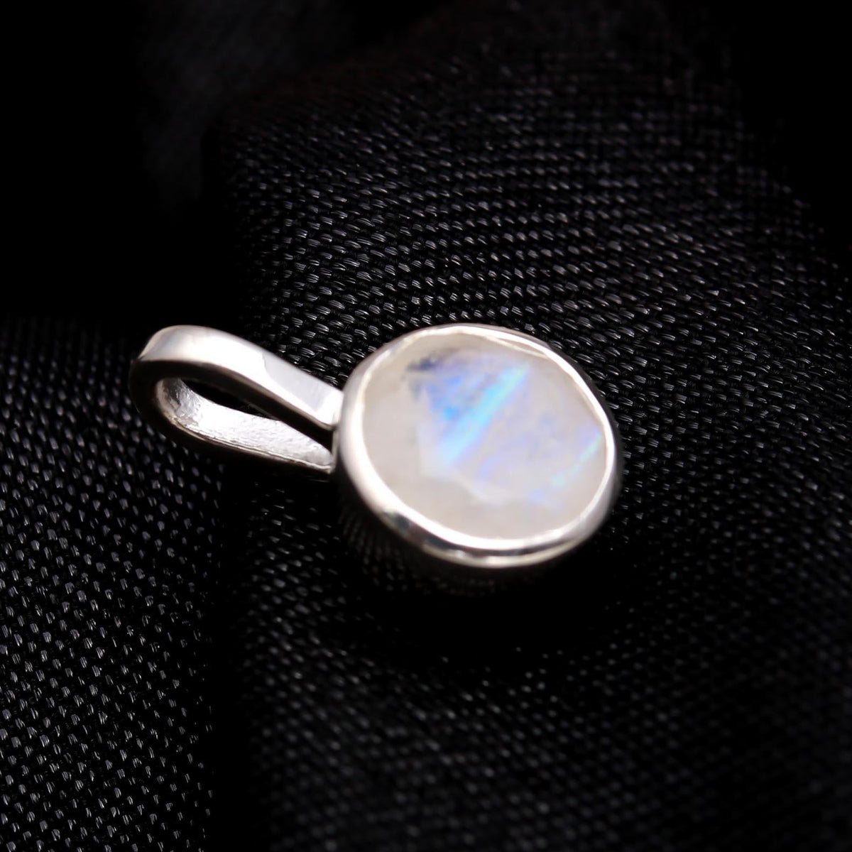 The Moon Drop: Rainbow Moonstone Minimalist Silver Pendant