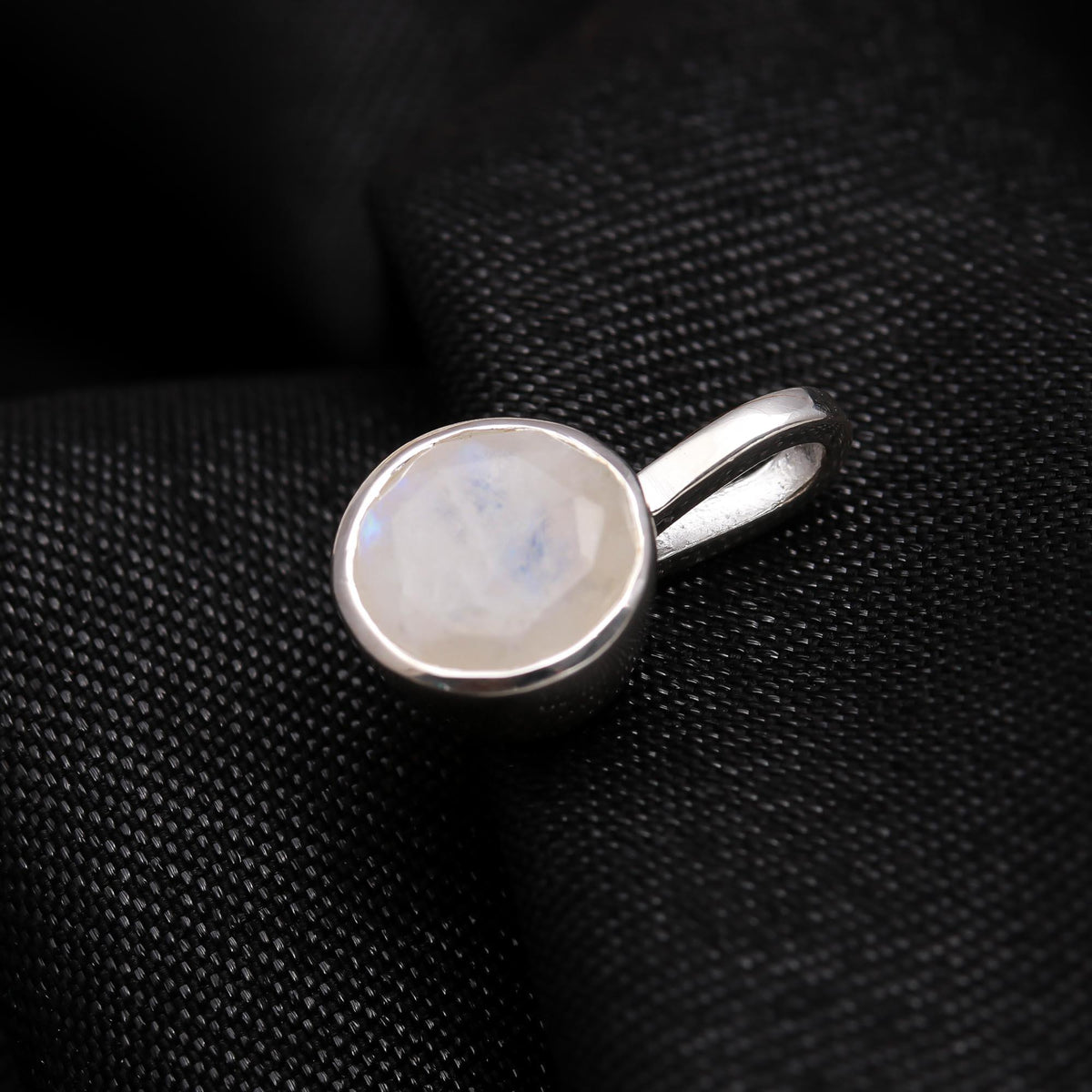 The Moon Drop: Rainbow Moonstone Minimalist Silver Pendant