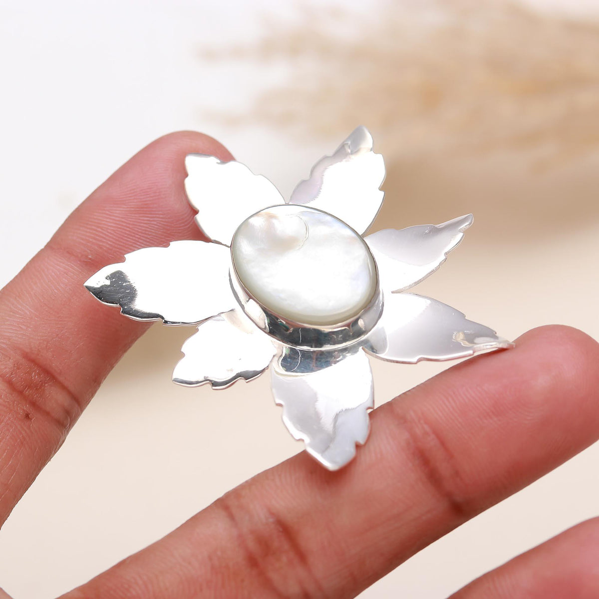 The Moonflower: Rainbow Moonstone Petal Flower Silver Pendant