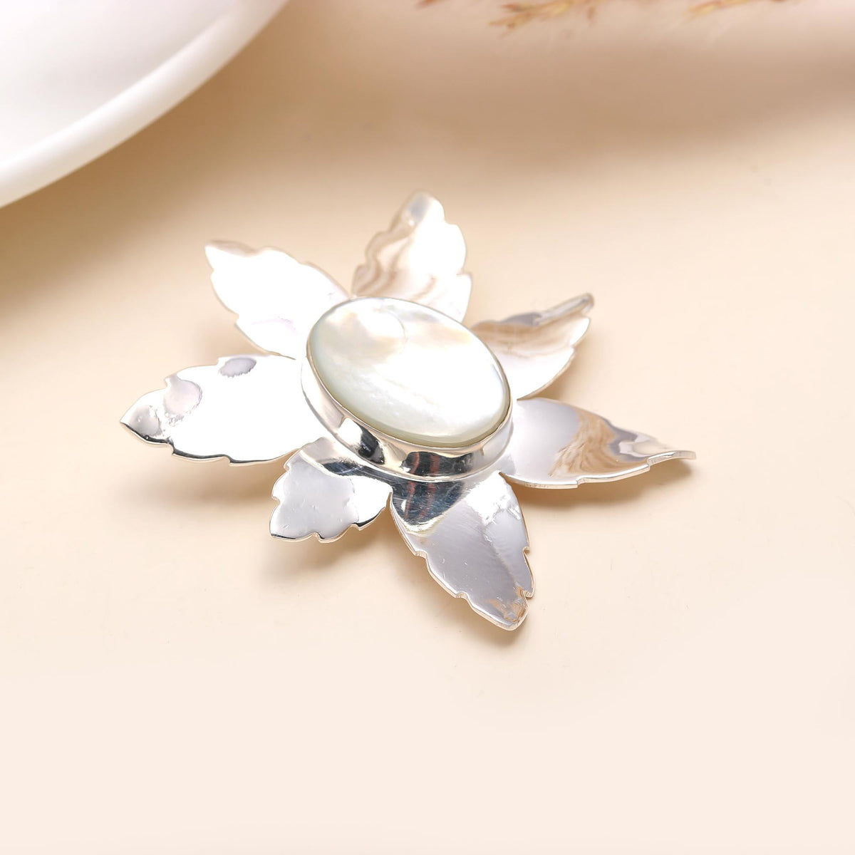 The Moonflower: Rainbow Moonstone Petal Flower Silver Pendant