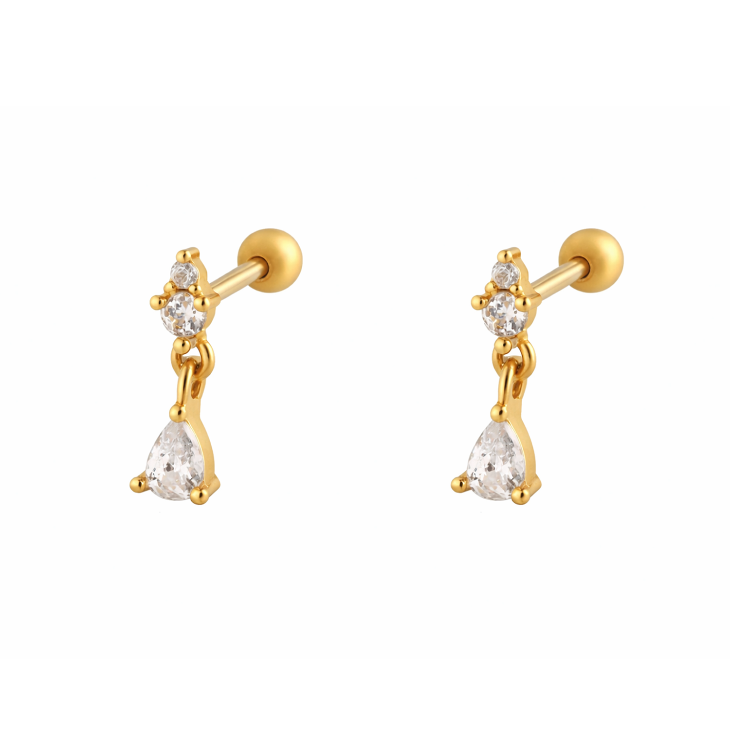 Teardrop Drop Flat Back Studs CZ Dangle Earrings – Sterling Silver