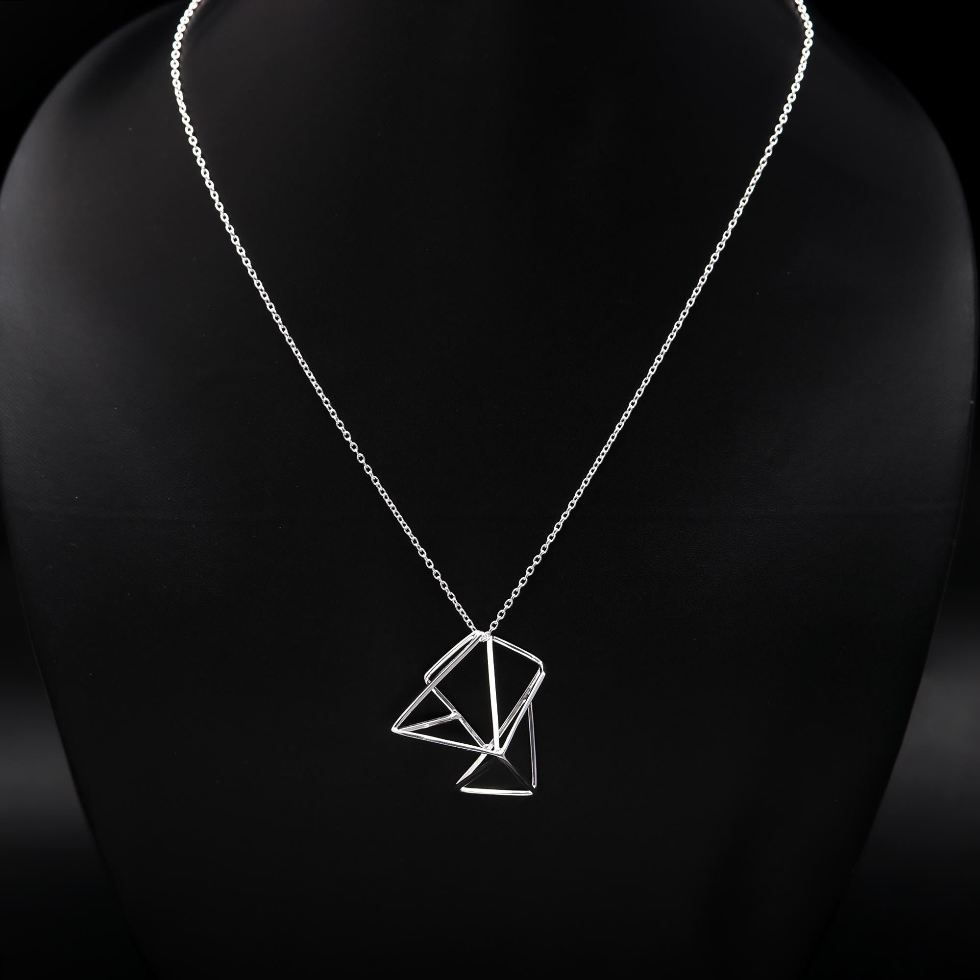 The Silver Prism: Geometric Open Wire Necklace