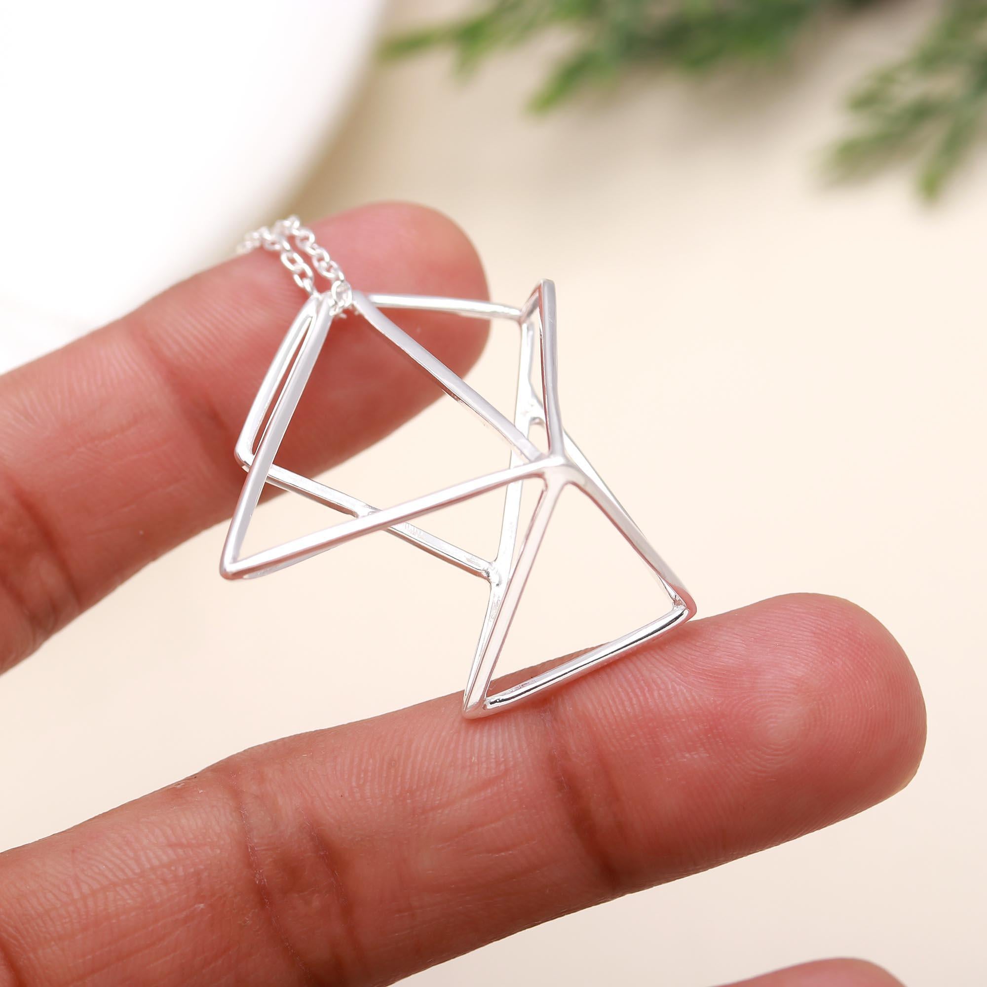 The Silver Prism: Geometric Open Wire Necklace