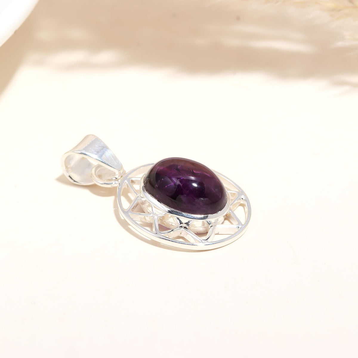 The Violet Grid: Amethyst Geometric Web Silver Pendant