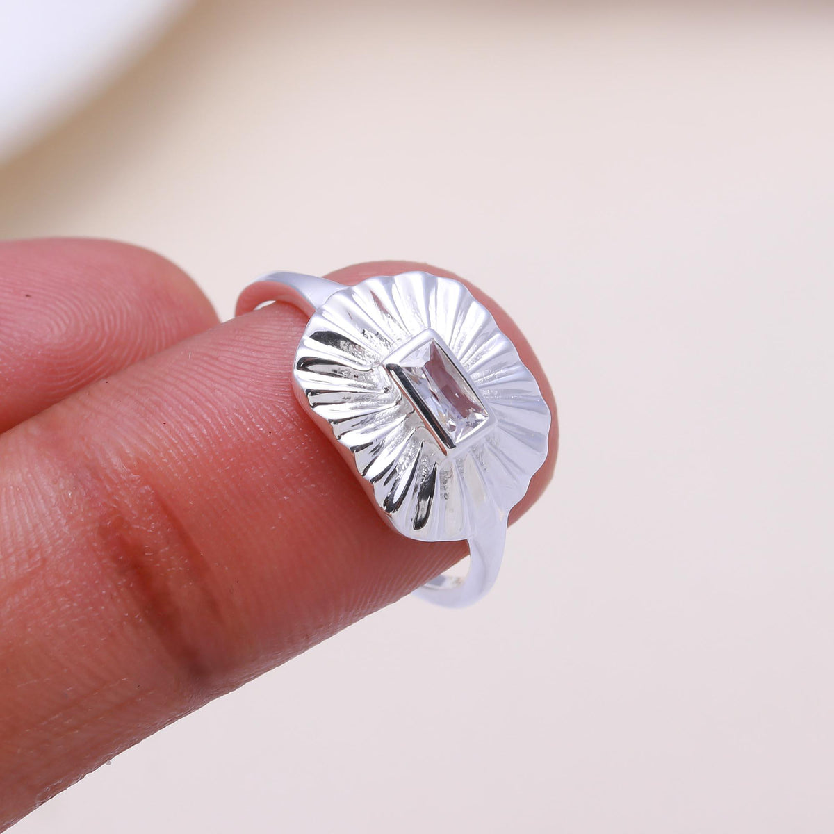 The Fluted Deco: Cubic Zirconia Fluted Ring