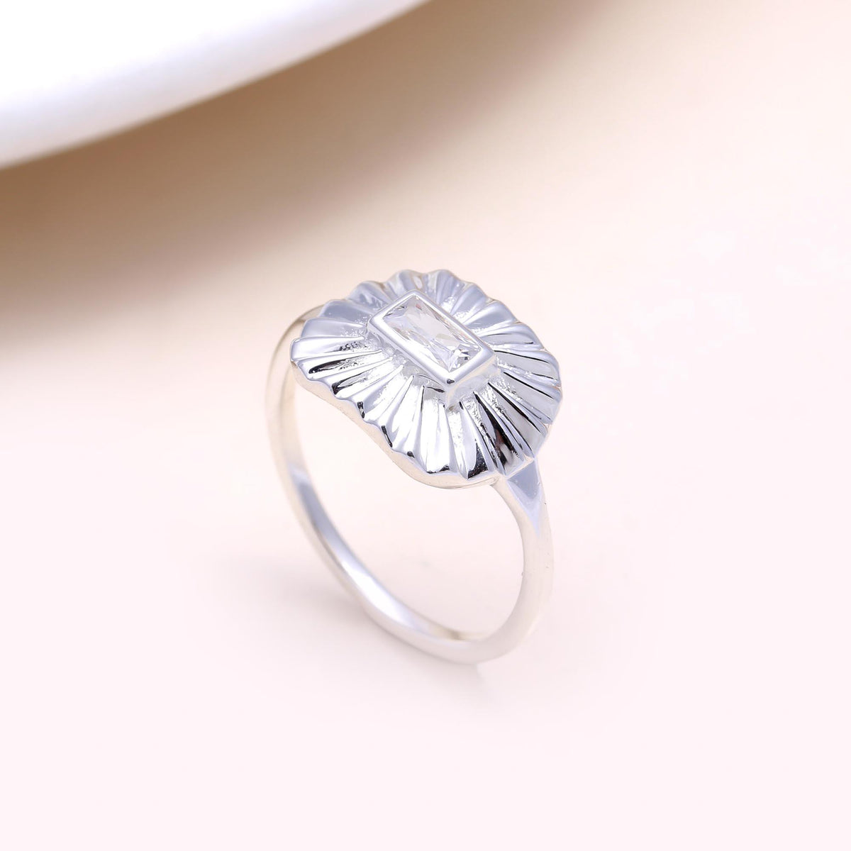 The Fluted Deco: Cubic Zirconia Fluted Ring