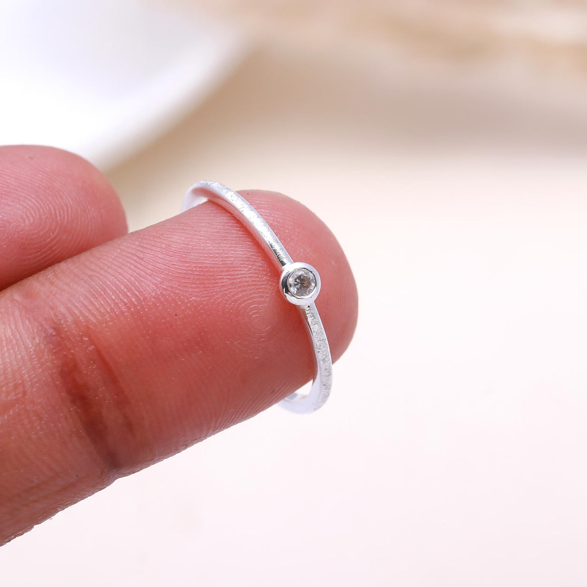 The Micro Texture Ring: Tiny Cubic Zirconia Stacking Ring