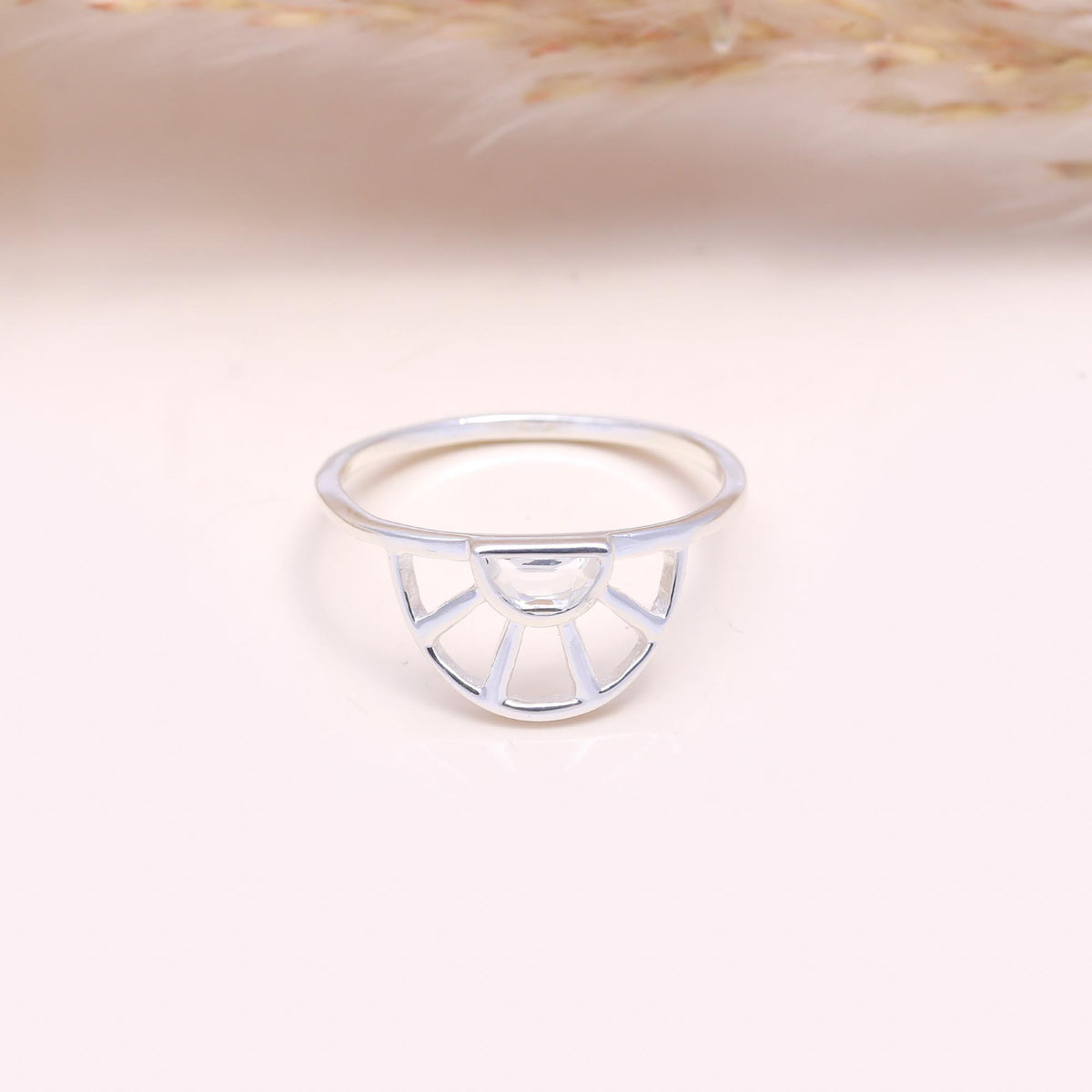 The Sunrise Arch: Cubic Zirconia Openwork Fan Ring