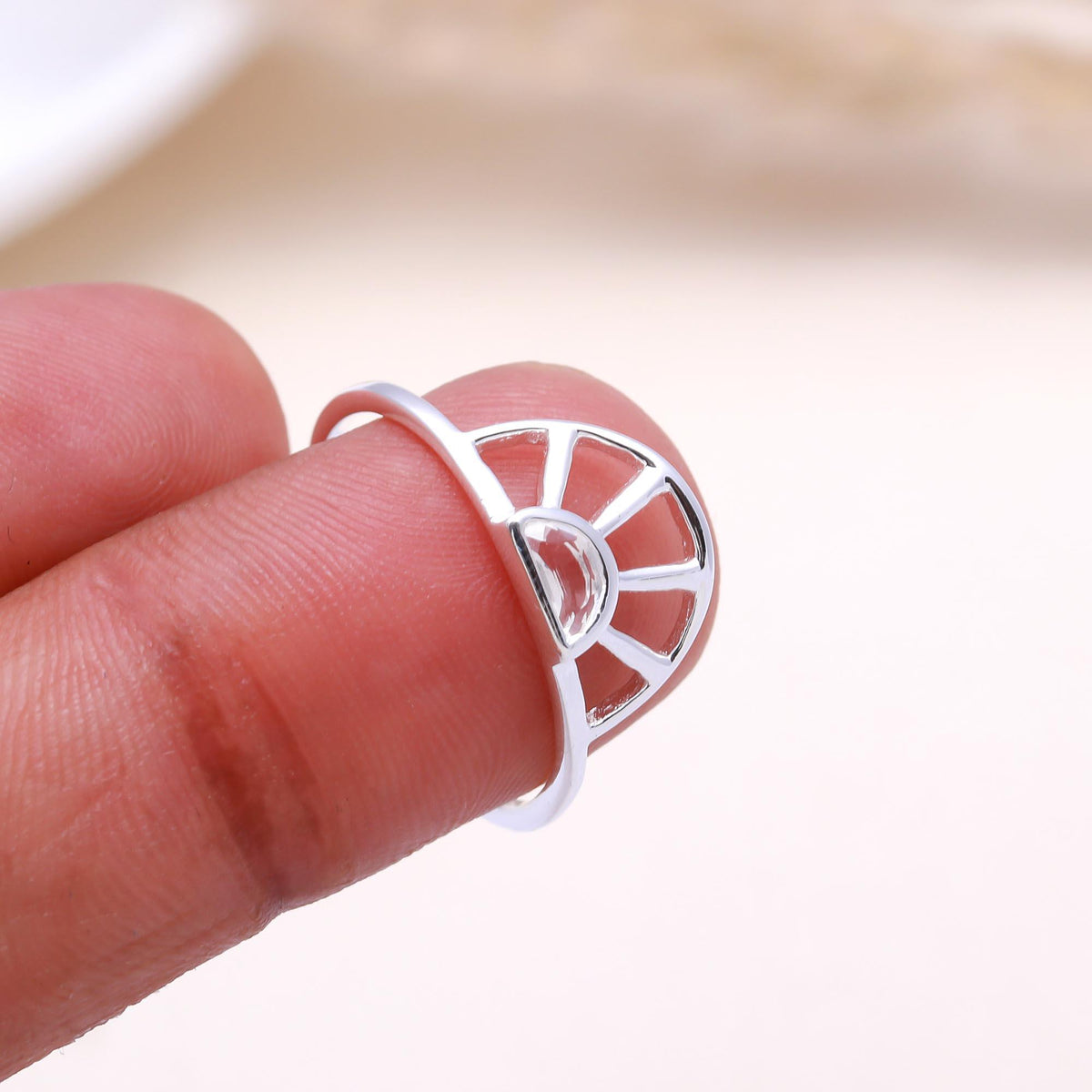 The Sunrise Arch: Cubic Zirconia Openwork Fan Ring