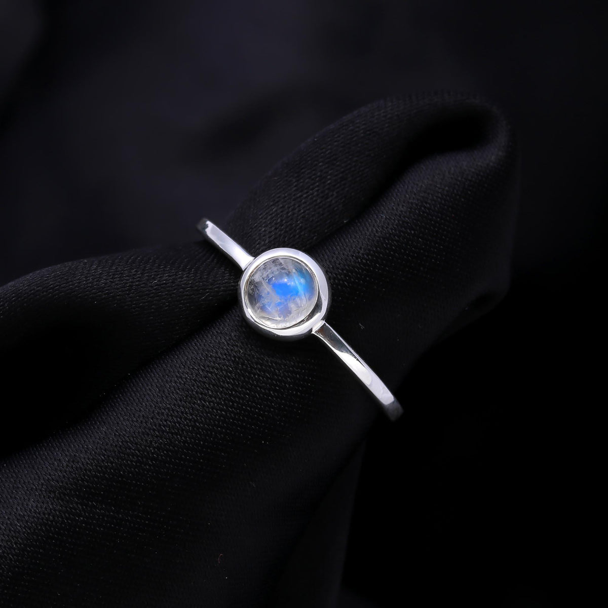 The Pure Luna Ring: Rainbow Moonstone Bezel Ring