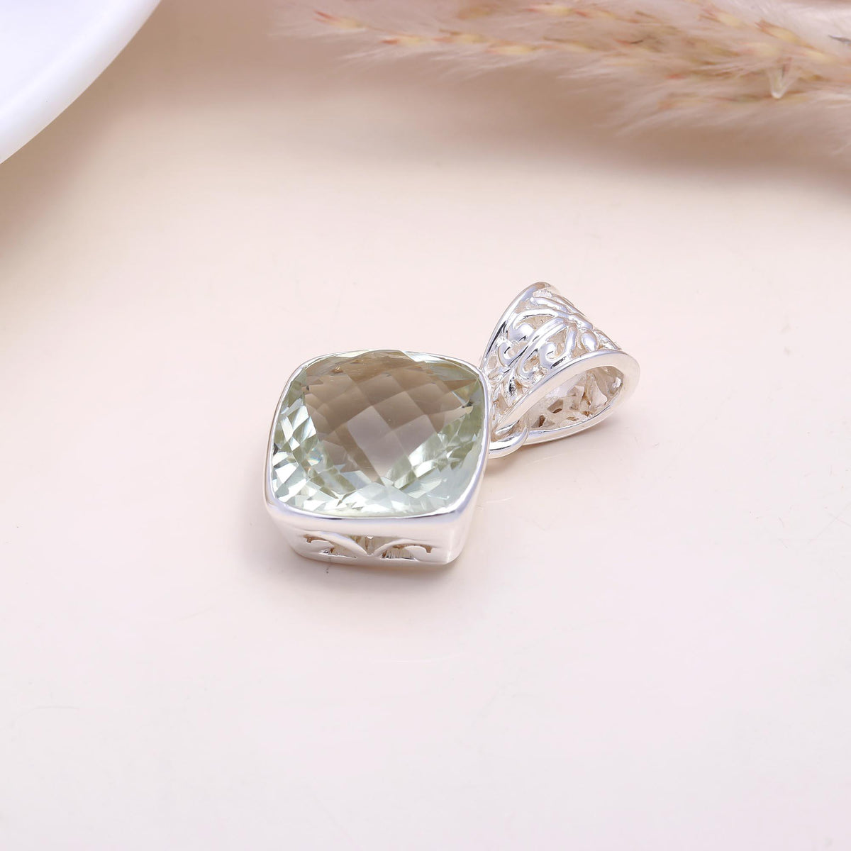 The Prism Filigree Pendant: Green Amethyst Filigree Bail Necklace