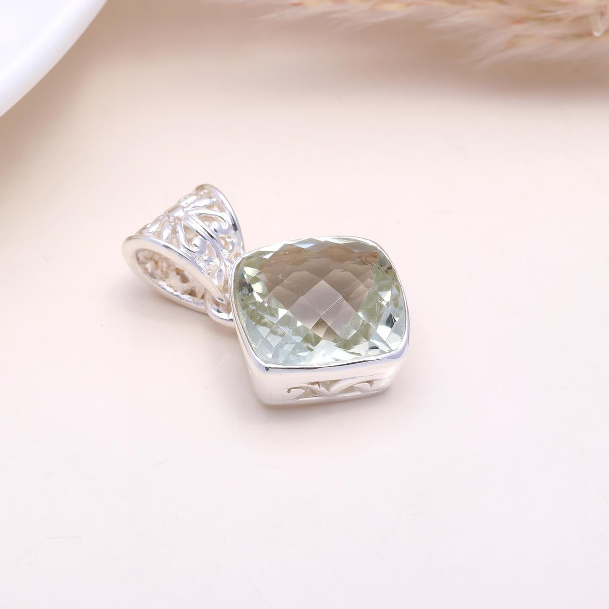 The Prism Filigree Pendant: Green Amethyst Filigree Bail Necklace
