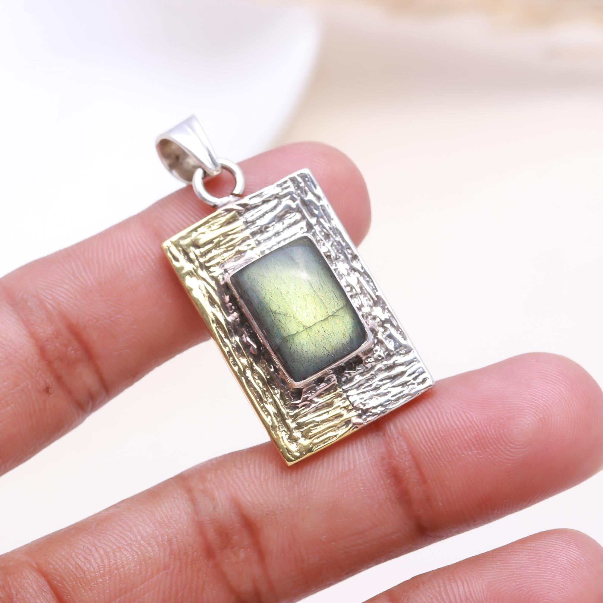The Artisan Slab: Textured Labradorite Mixed Metal Pendant