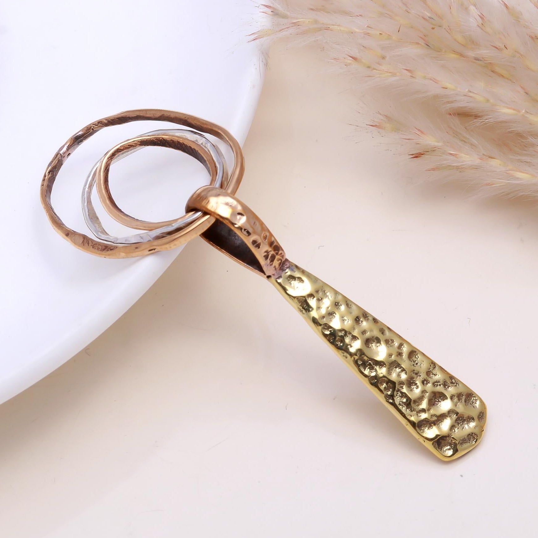 The Rustic Trio: Hammered Mixed Metal Paddle Pendant