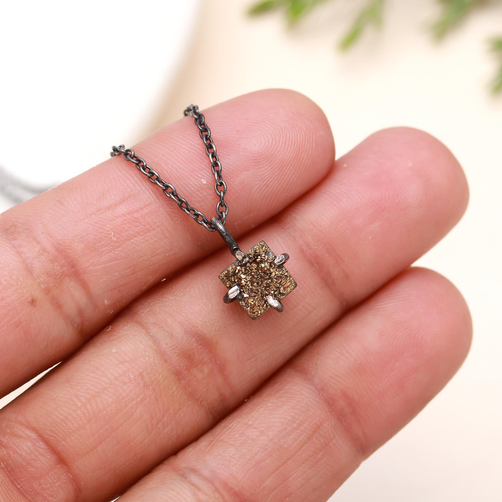 925 Silver Raw Druzy Pendant Necklace