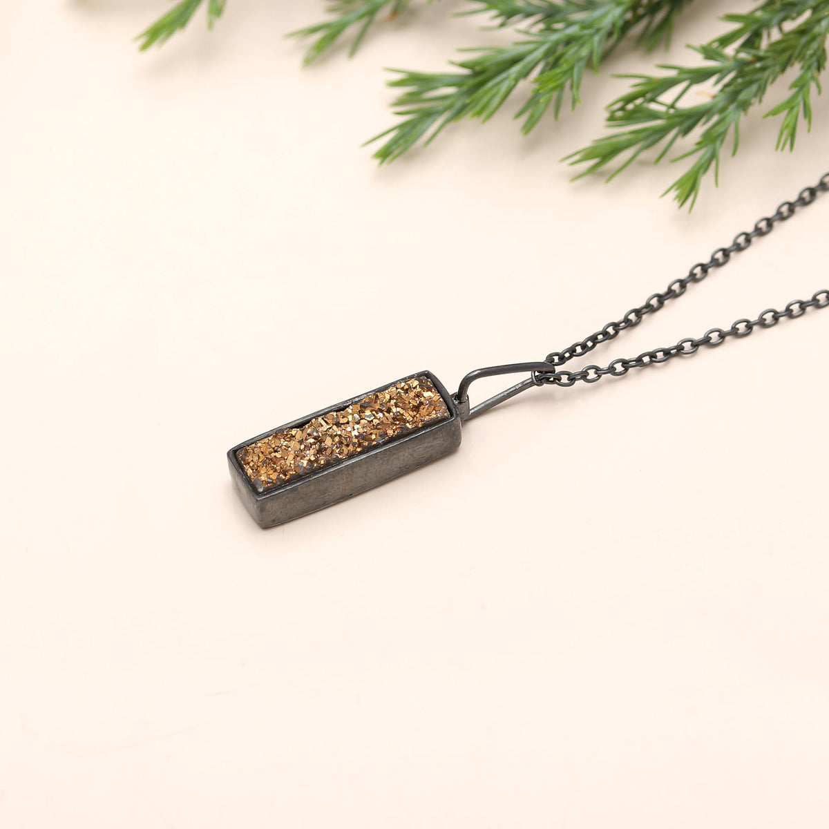 925 Silver Bronze Drusy Pendant Necklace