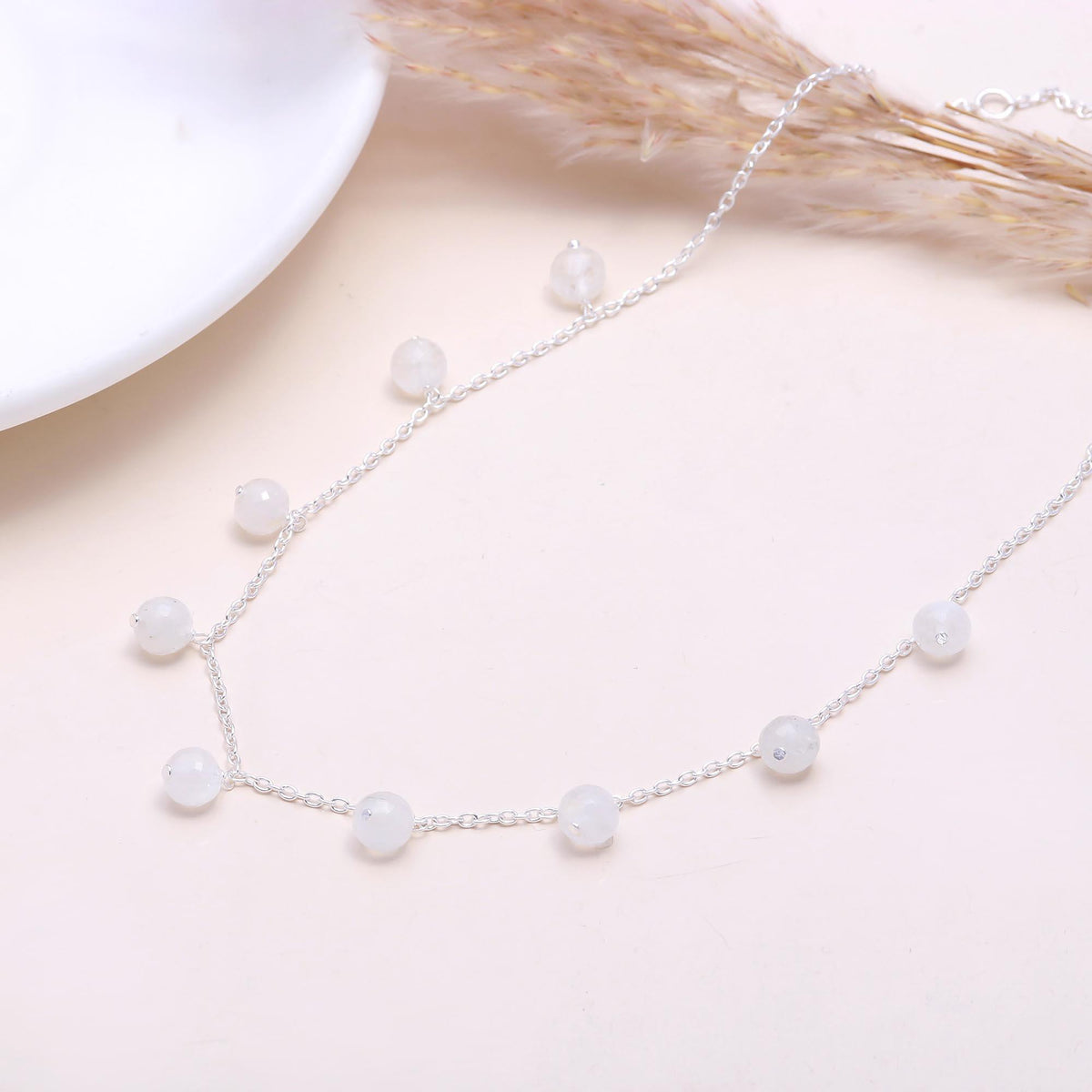 The Lunar Drops: Moonstone Dangle Station Necklace