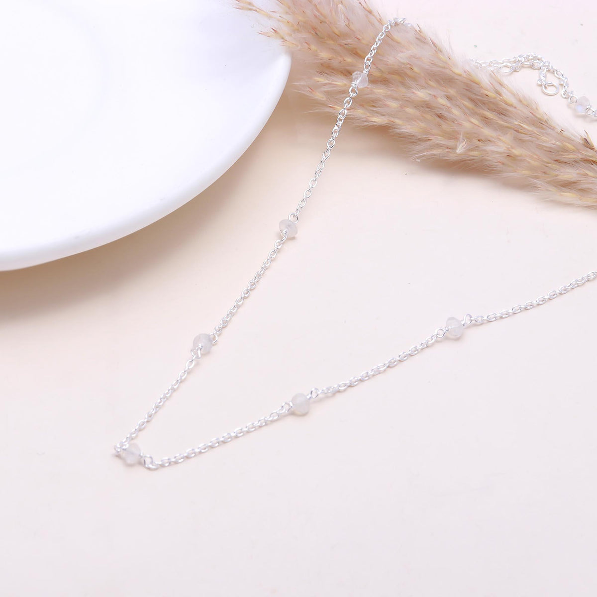 The Faceted Moon: Moonstone Bead Station Necklace