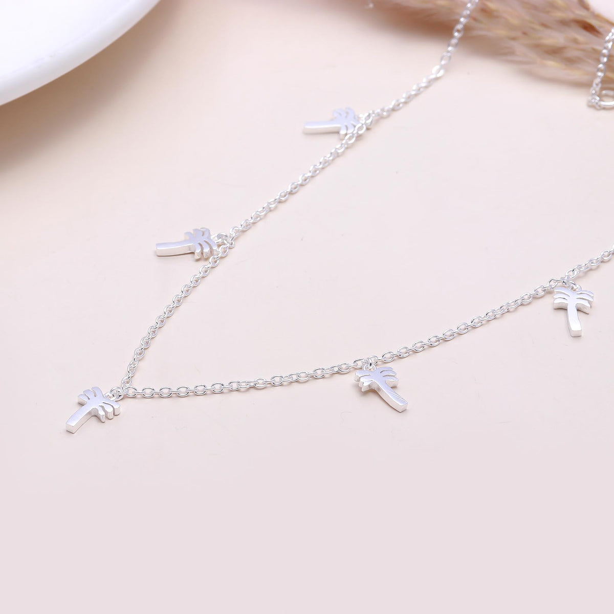 The Island Escape: Silver Palm Tree Dangle Necklace
