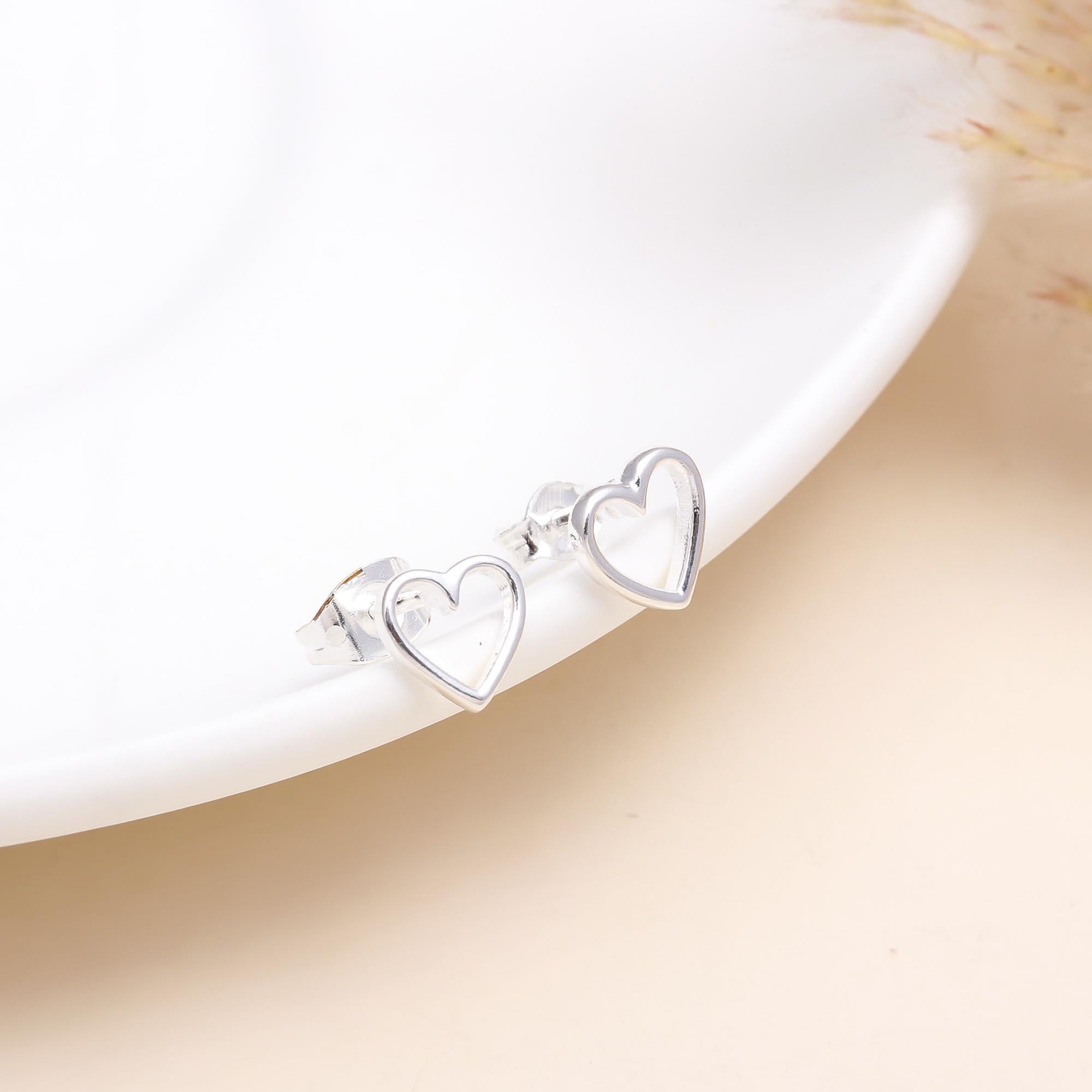 925 Sterling Silver Open Heart Stud Earrings