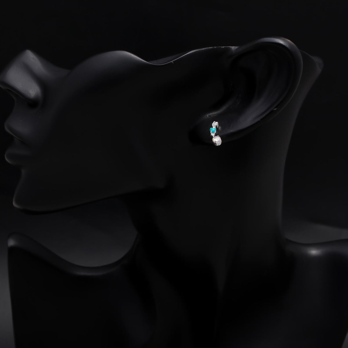 925 Sterling Silver Turquoise & Quartz Stud Earrings
