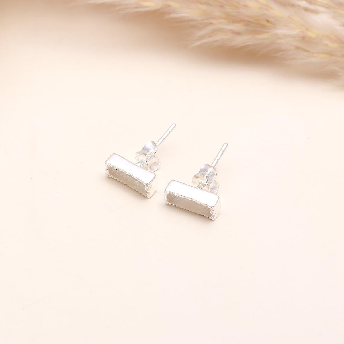 925 Sterling Silver Baguette Drusy Stud Earrings