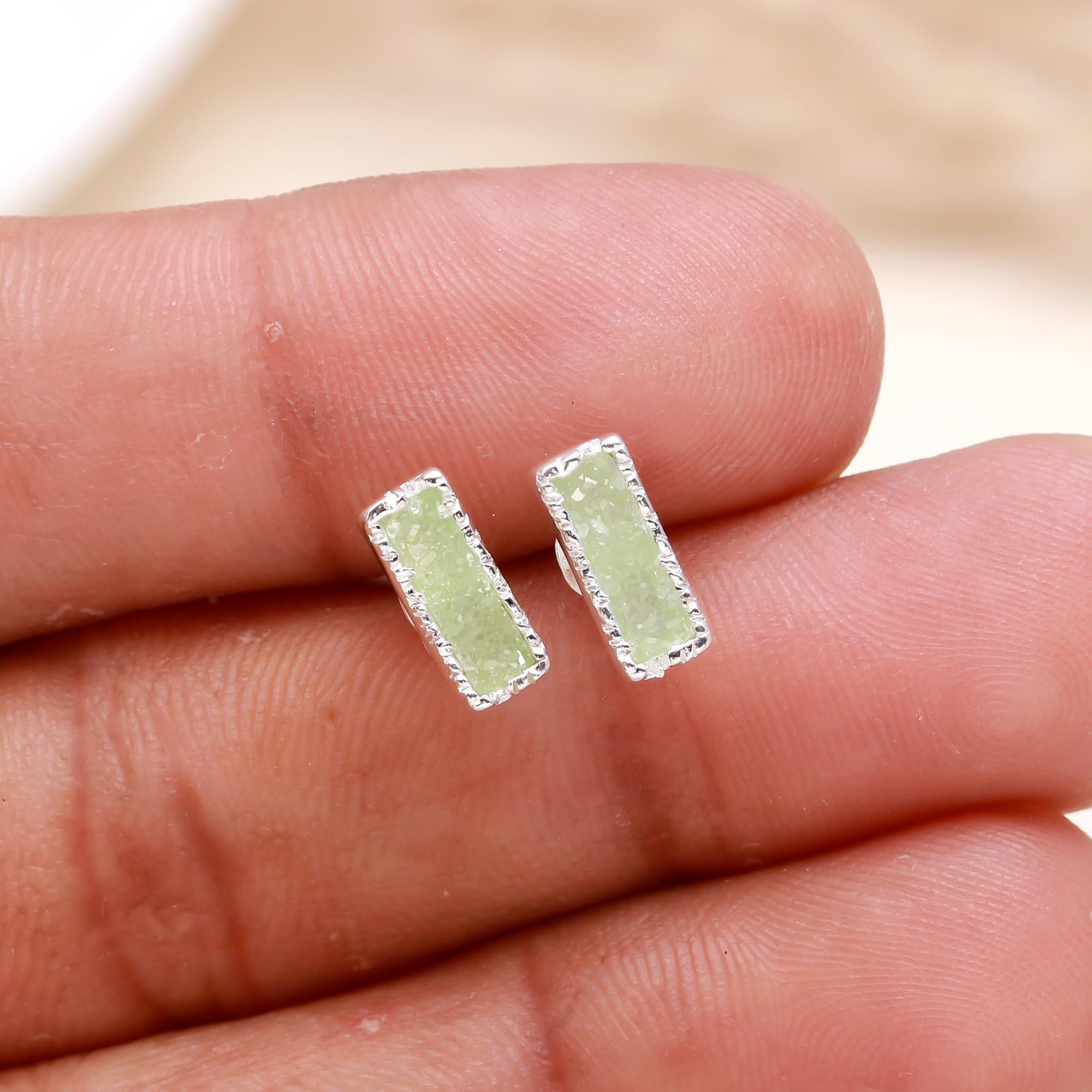 925 Sterling Silver Green Drusy Stud Earrings
