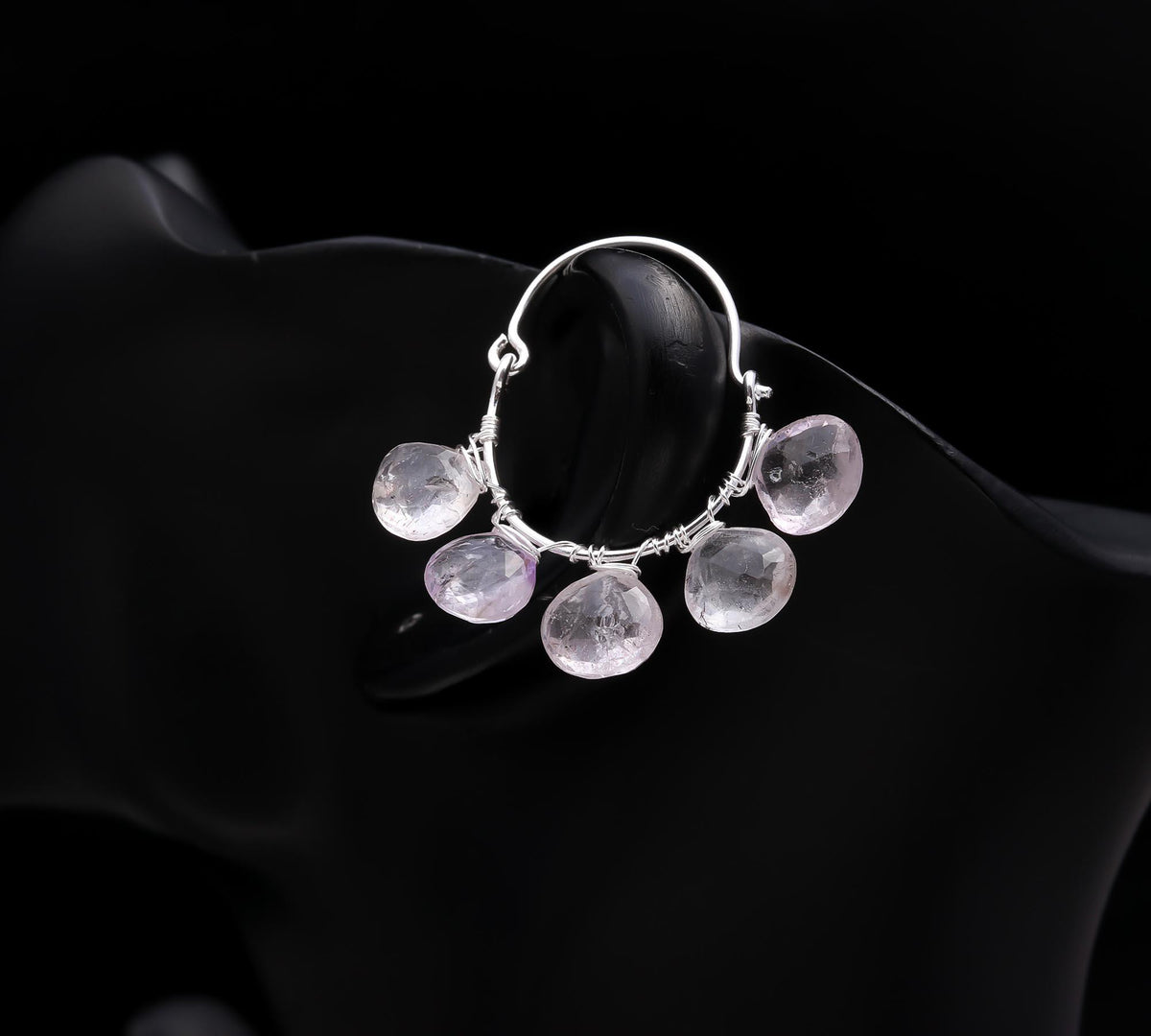 925 Sterling Silver Clear Quartz Hoop Earrings