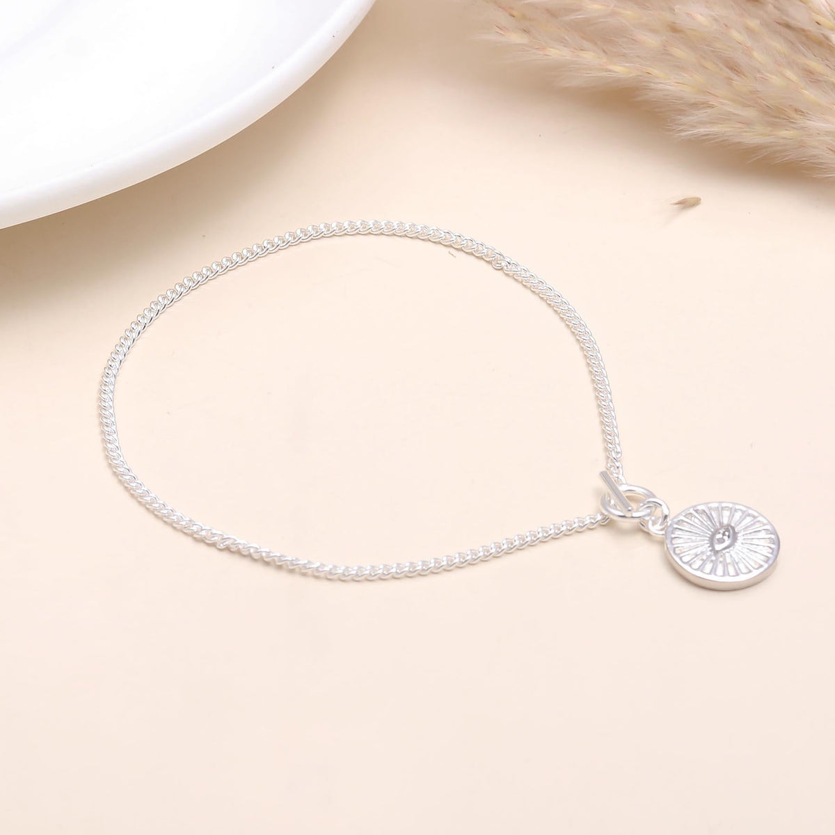 925 Sterling Silver Sunburst Evil Eye Pendant Necklace