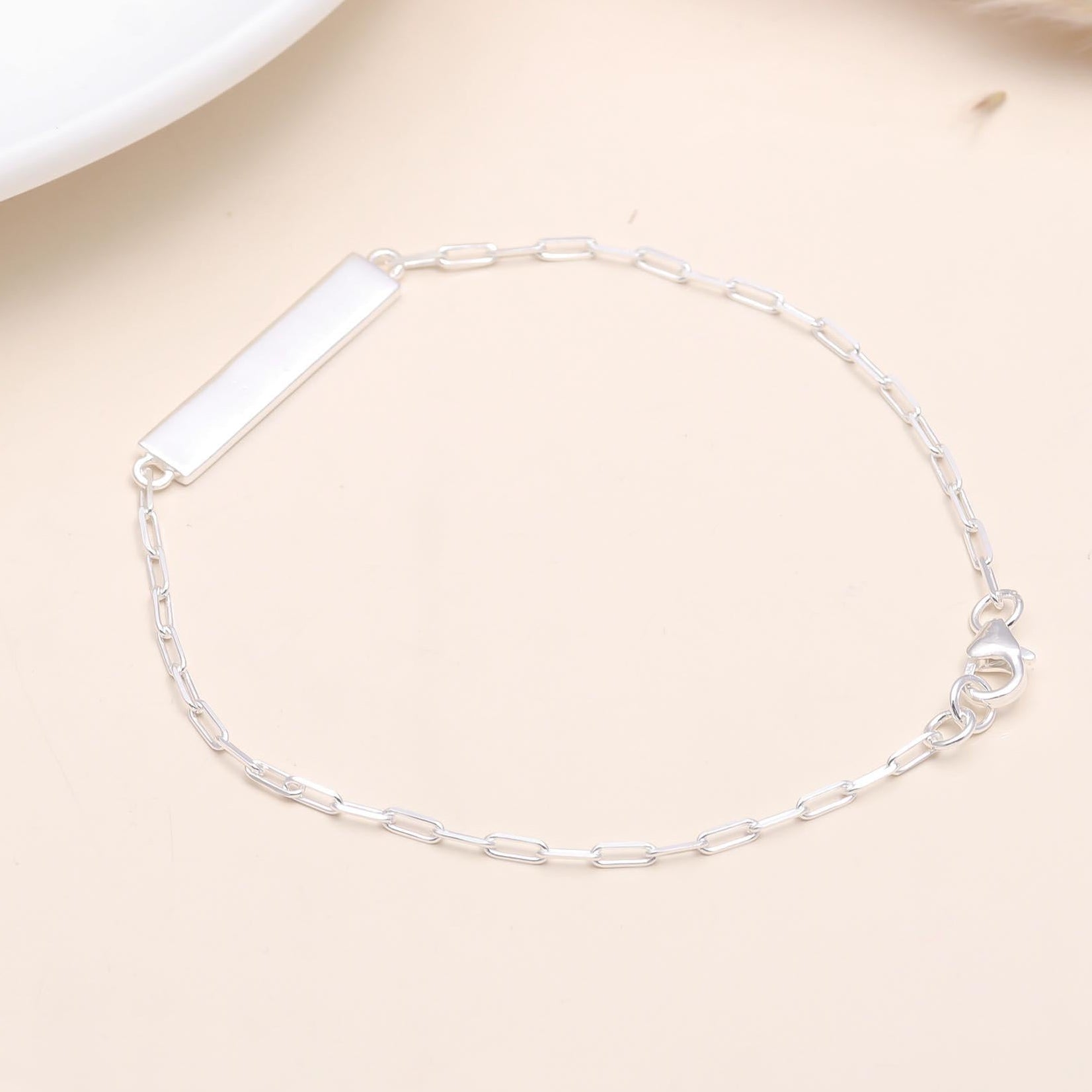 925 Sterling Silver Bar Plate Chain Bracelet