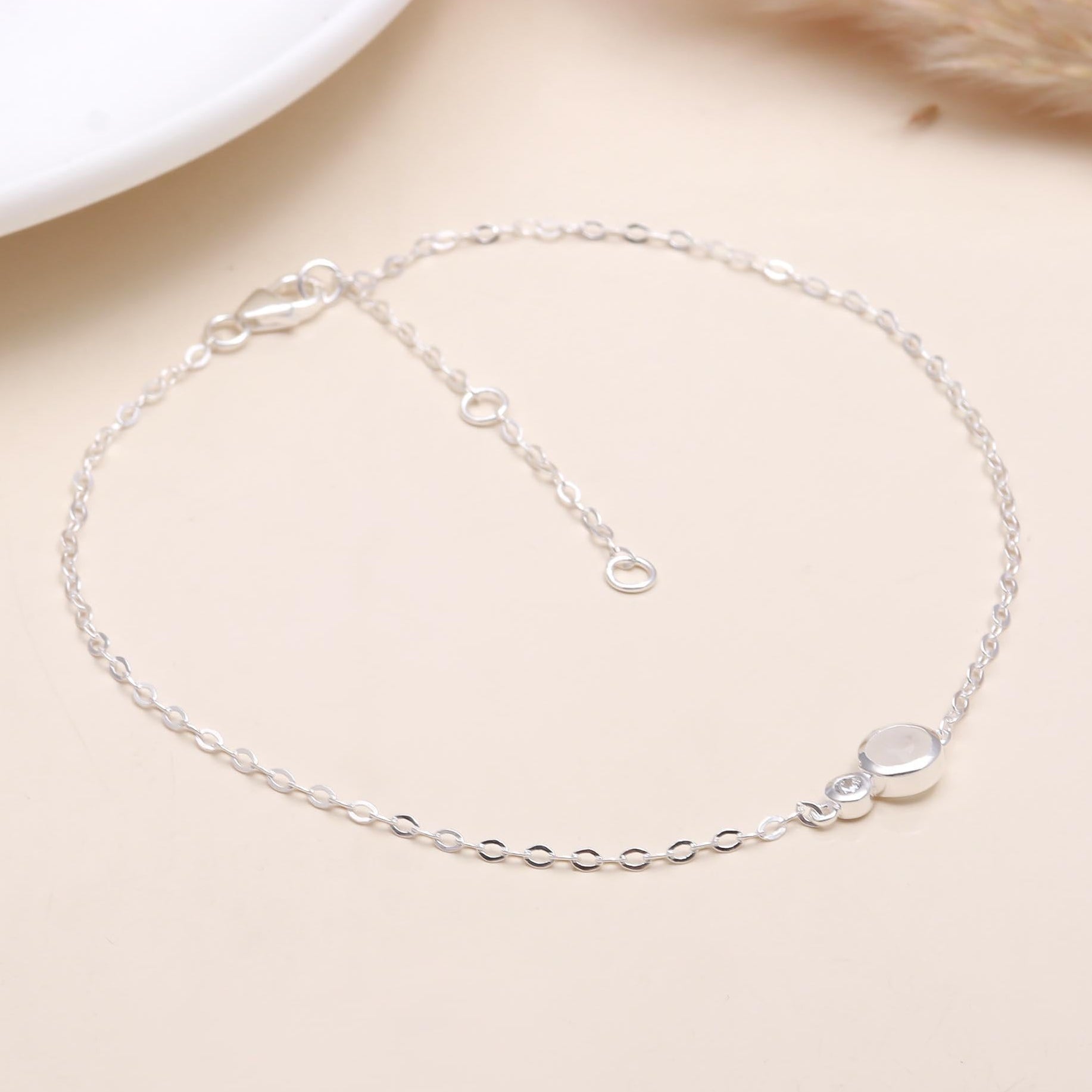 925 Sterling Silver Bezel-Set Stone Chain Bracelet