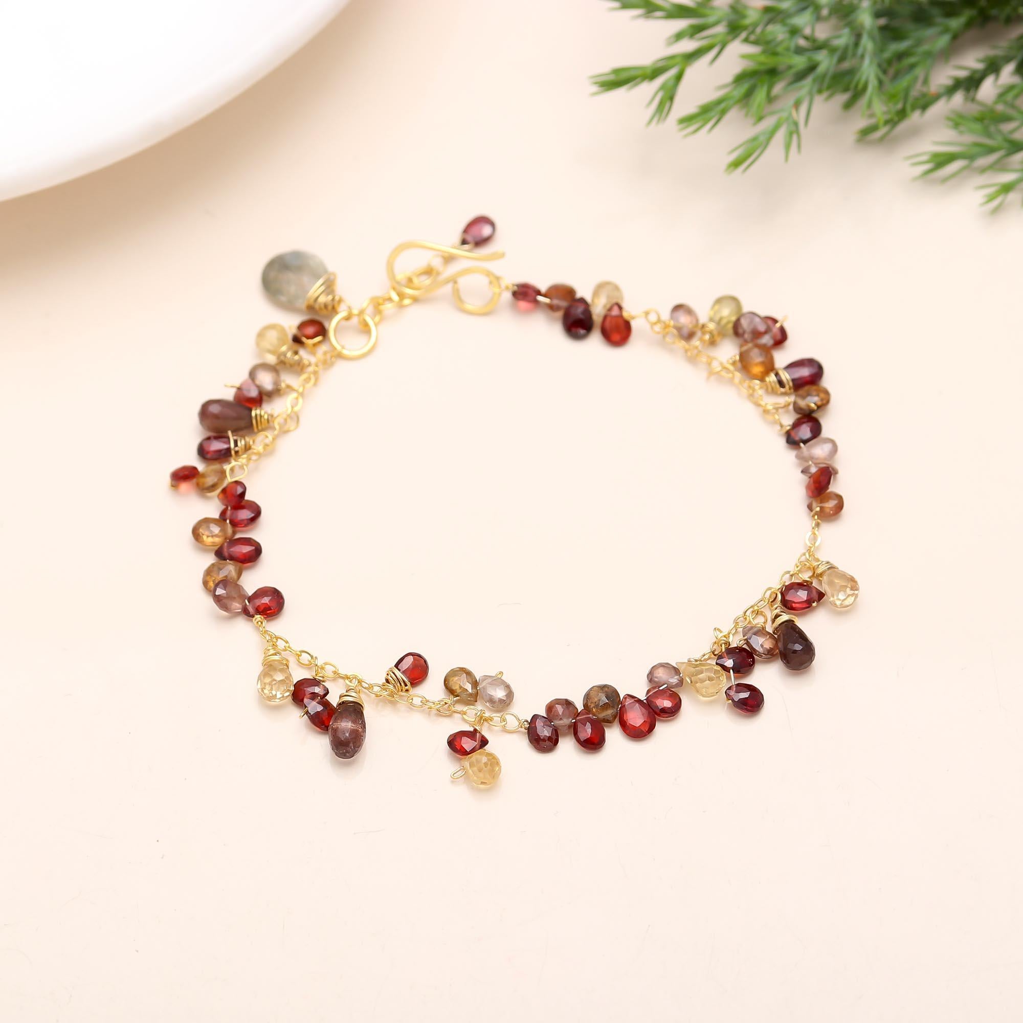 925 Silver Multi Garnet Chain Bracelet