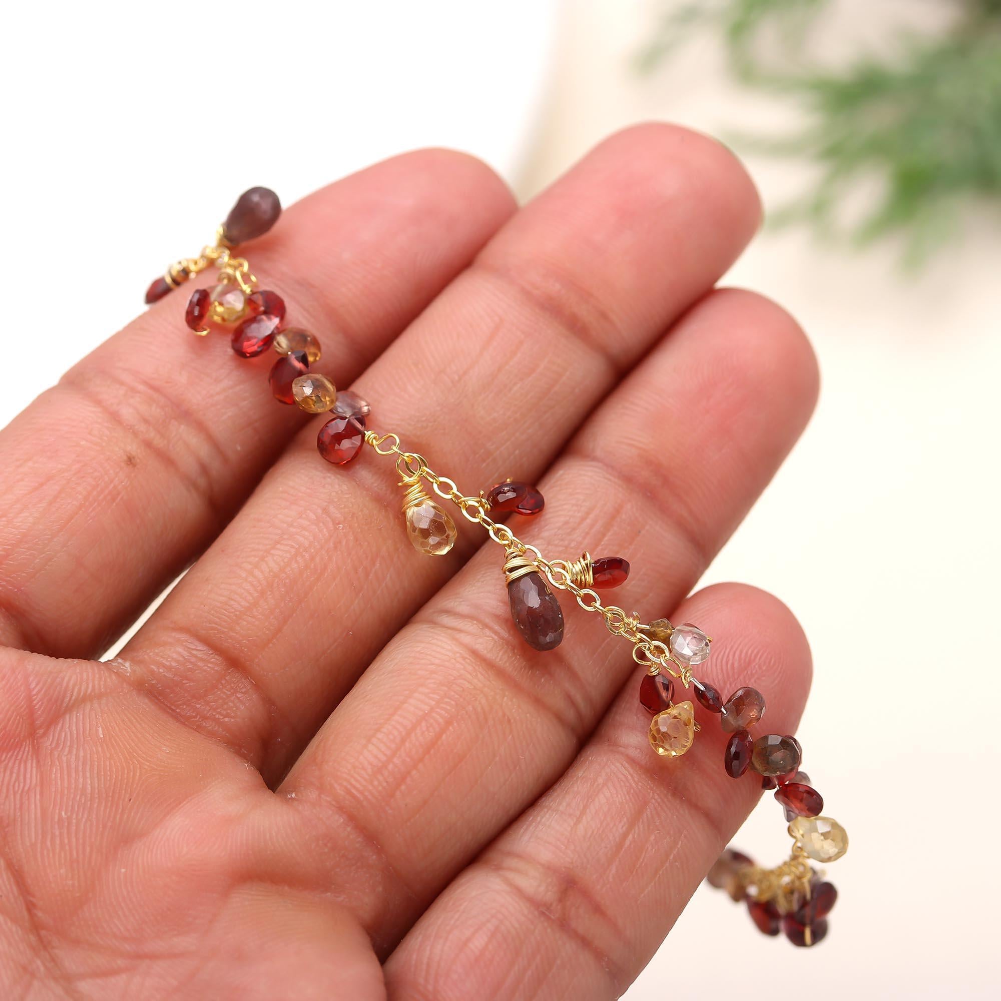 925 Silver Multi Garnet Chain Bracelet