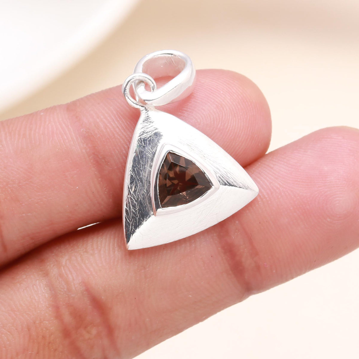 925 Sterling Silver Trillion Smoky Quartz Pendant