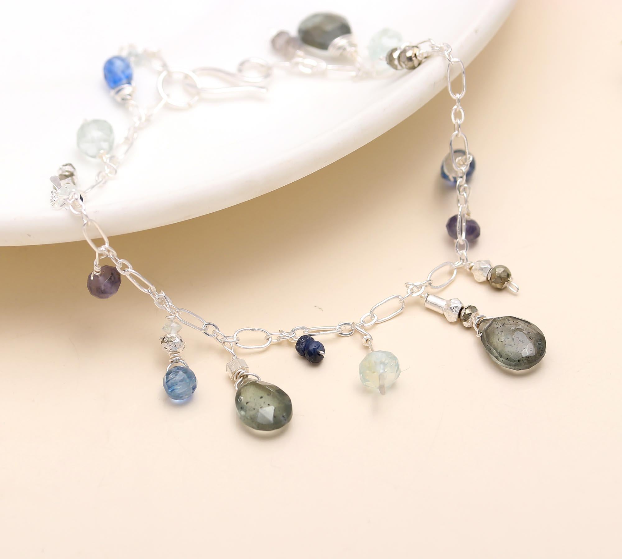925 Silver Multi-Gemstone Chain Bracelet