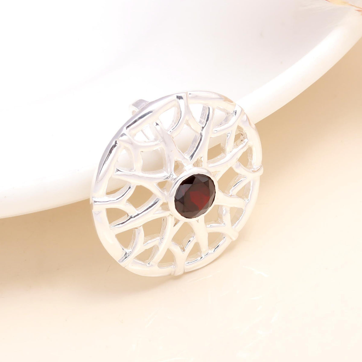 925 Sterling Silver Garnet Filigree Pendant