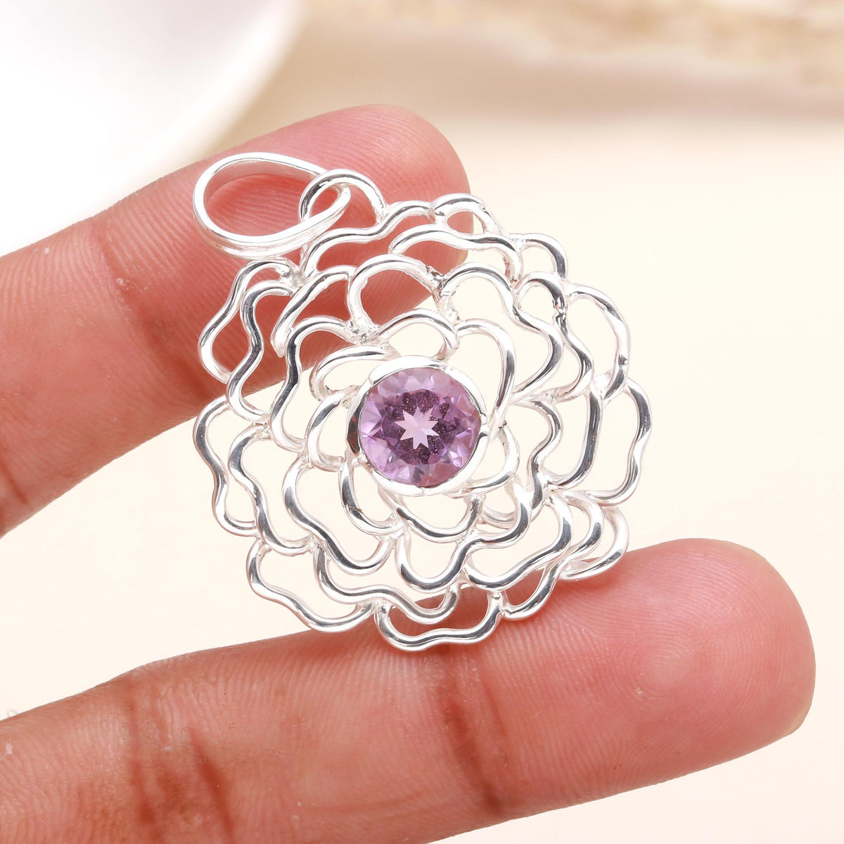 The Violet Bloom: Silver Amethyst Flower Pendant