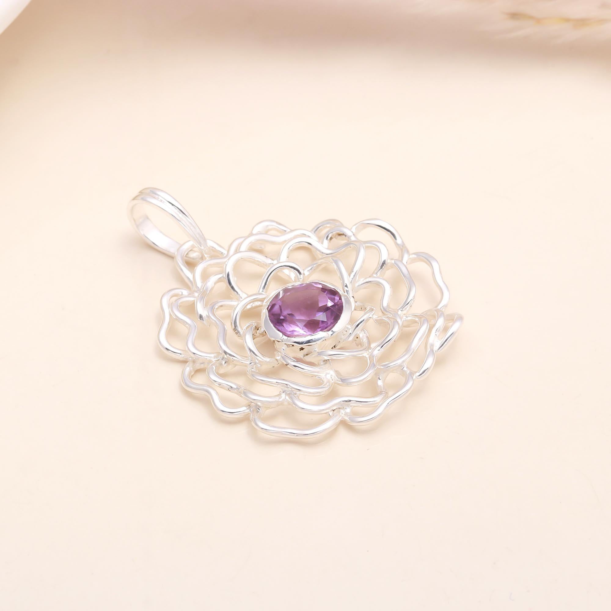 The Violet Bloom: Silver Amethyst Flower Pendant