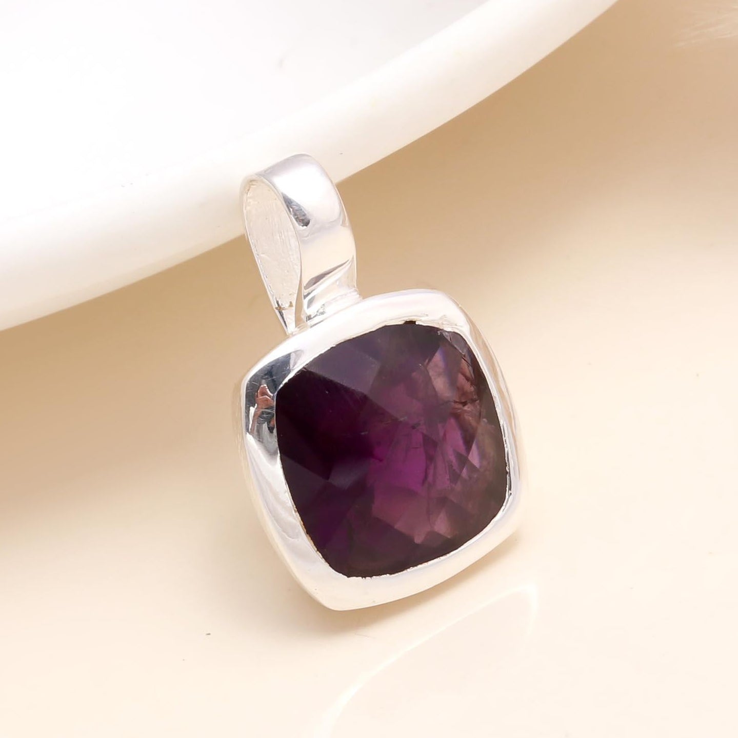 925 Sterling Silver Deep Purple Amethyst Pendant