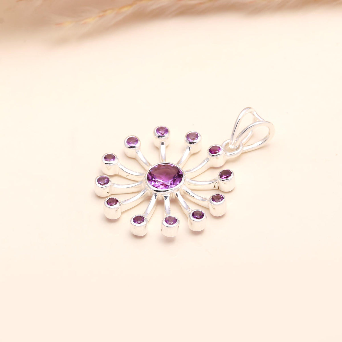 925 Sterling Silver Amethyst Starburst Pendant