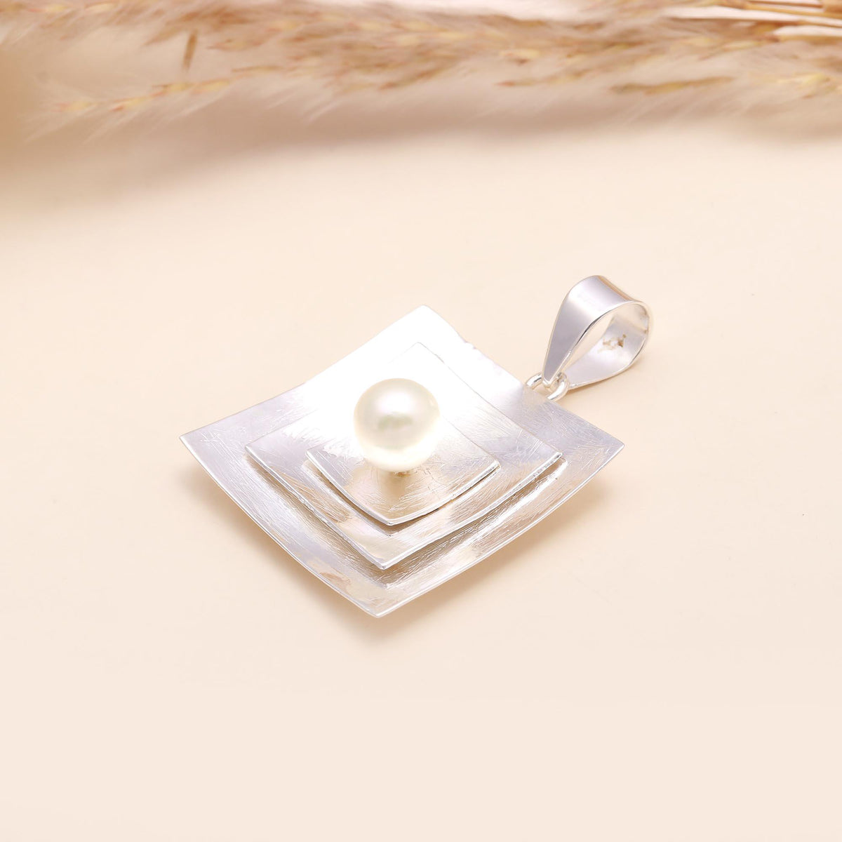 925 Sterling Silver Modern Square Design Pearl Pendant