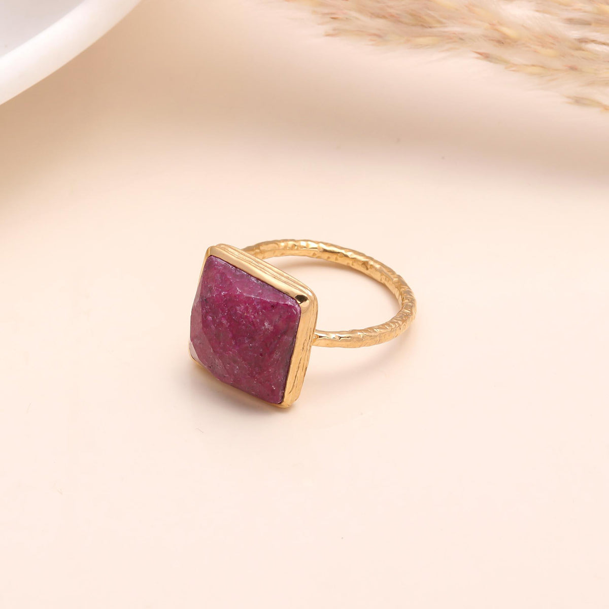 The Rustic Pyramid: Gold Sugarloaf Ruby Ring