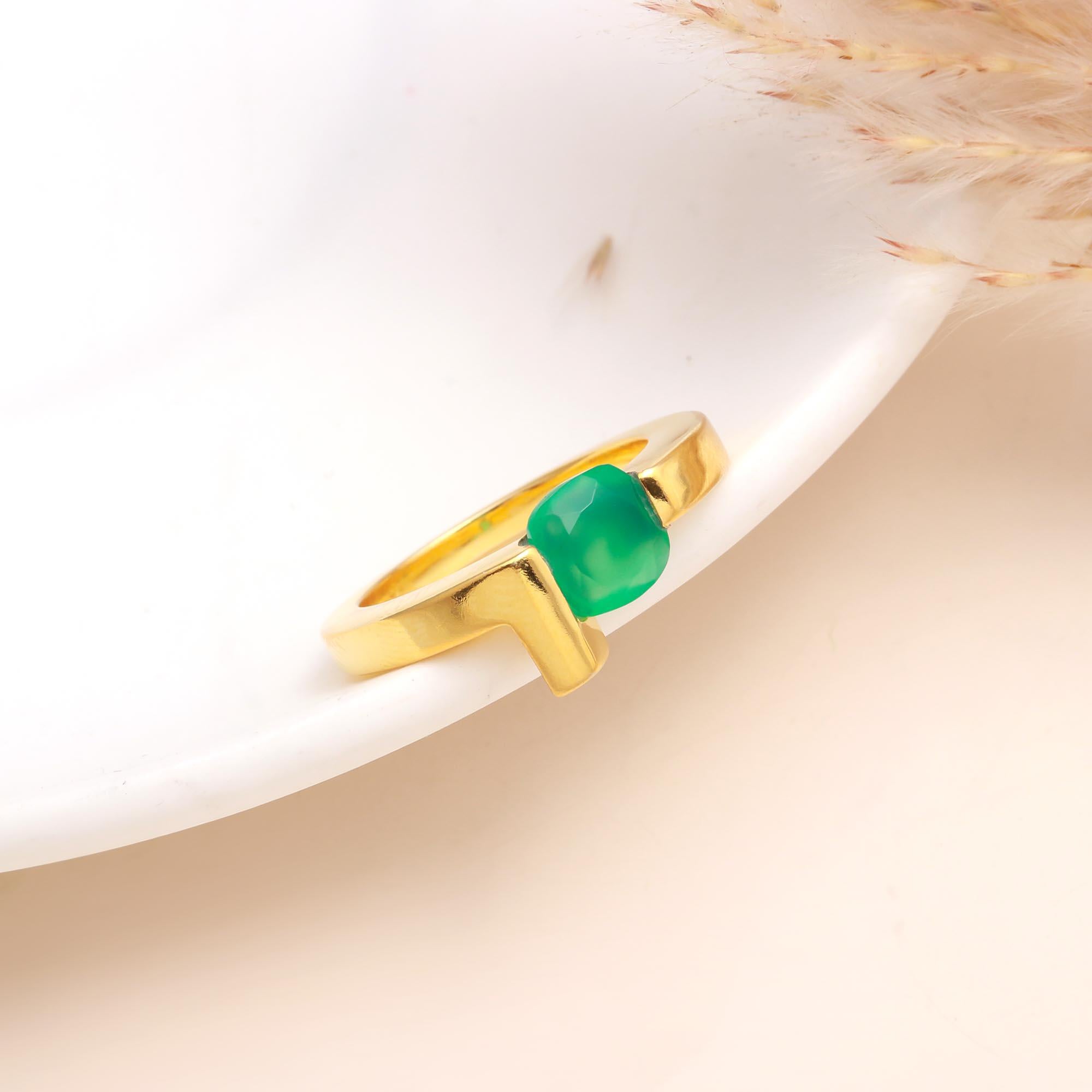 The Modern Jade: Gold Tension Style Geometric Ring