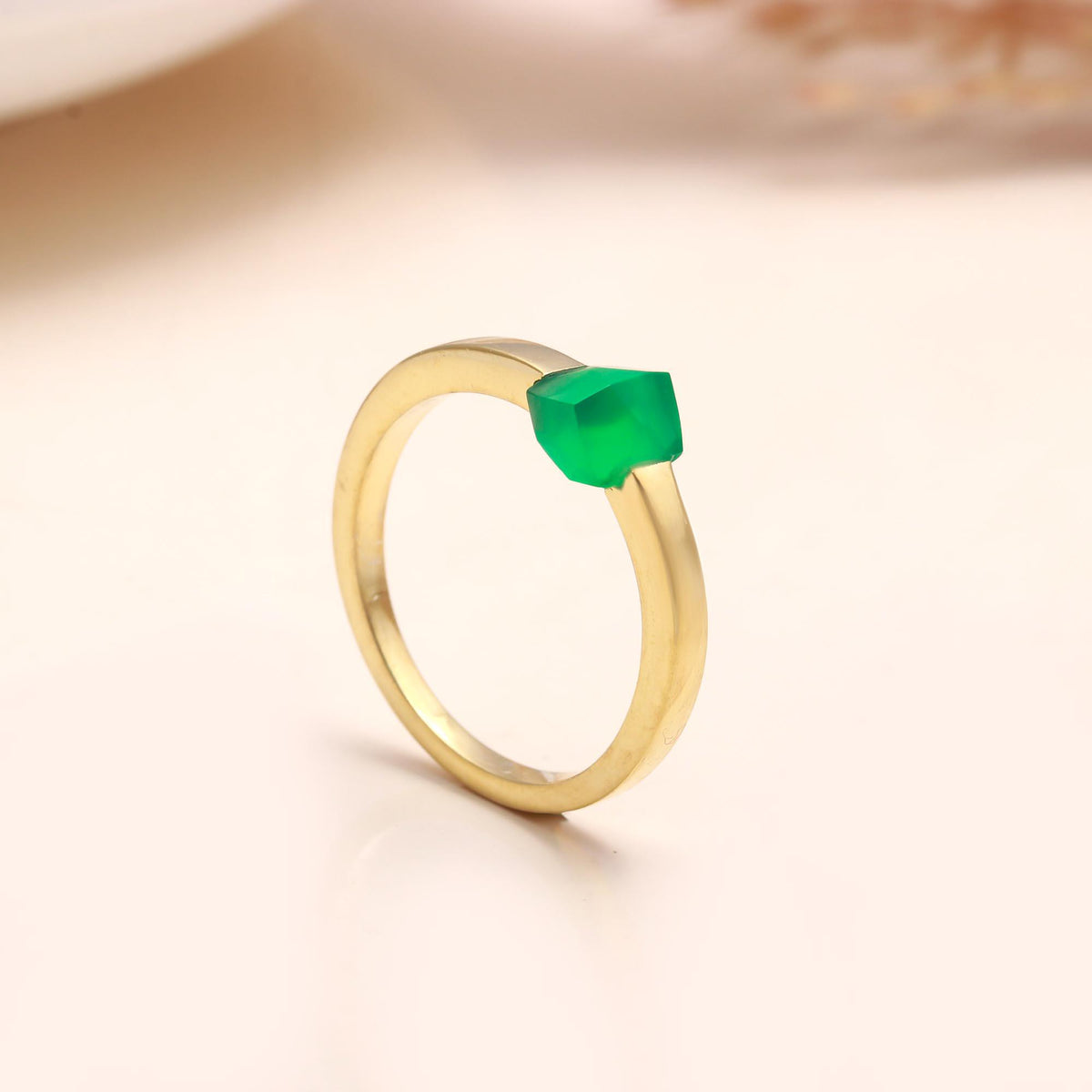 The Asymmetric Emerald: Raw Green Onyx Gold Ring
