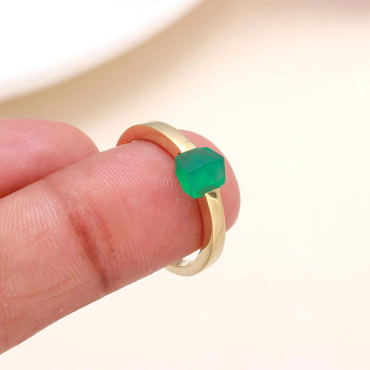 The Asymmetric Emerald: Raw Green Onyx Gold Ring