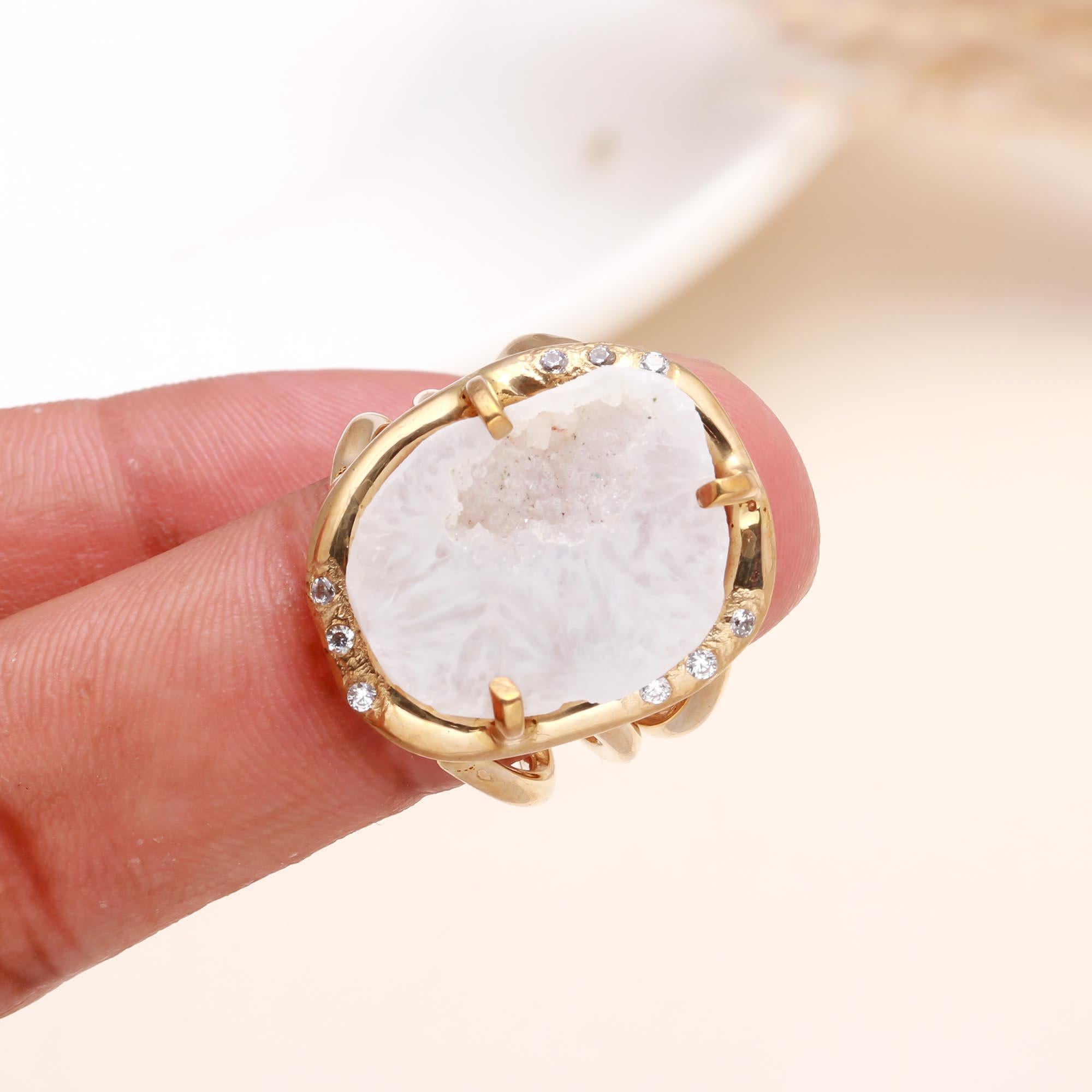 The White Druzy Statement: Solar Quartz Geode Ring